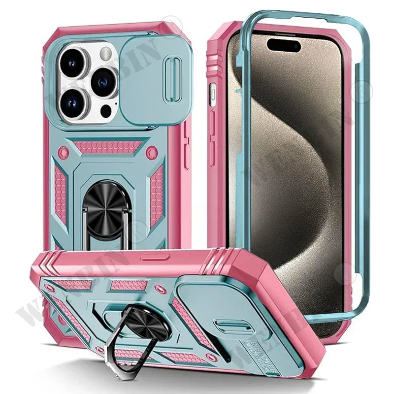 Full-Coverage iPhone Case with Ring & Kickstand | Anti-Fingerprint & Dustproof Protection