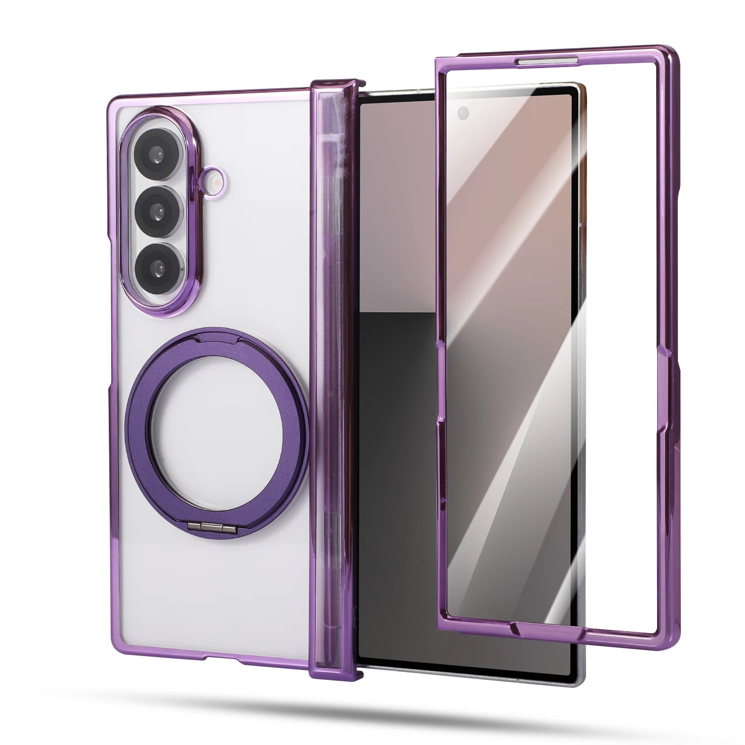 Magnetic Full-Coverage Case with Ring Stand for Samsung Galaxy Z Fold 7 | Hard Transparent Protective Cover