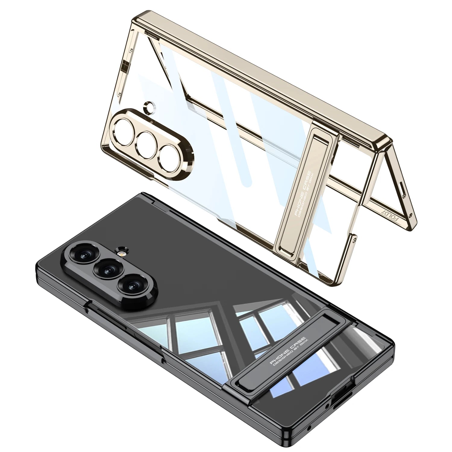 Samsung Galaxy Z Fold 7 Case | Hard Transparent Full-Coverage Protective Case with Stand and Middle Hinge