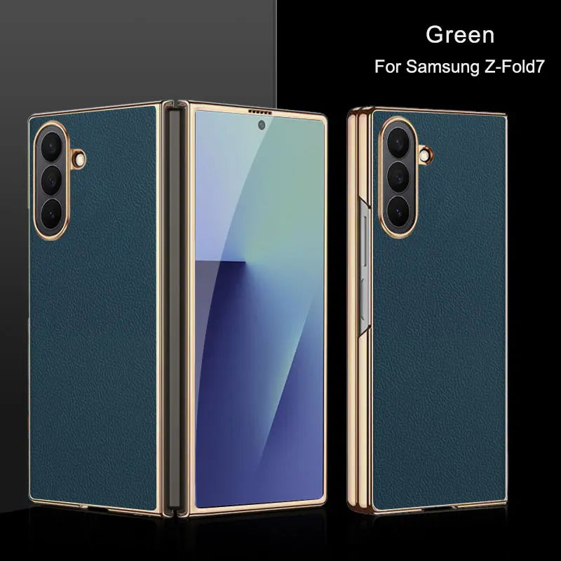 Samsung Galaxy Z Fold 7 Case | Luxury PU Leather Full-Coverage Protective Back Cover with Plated Finish