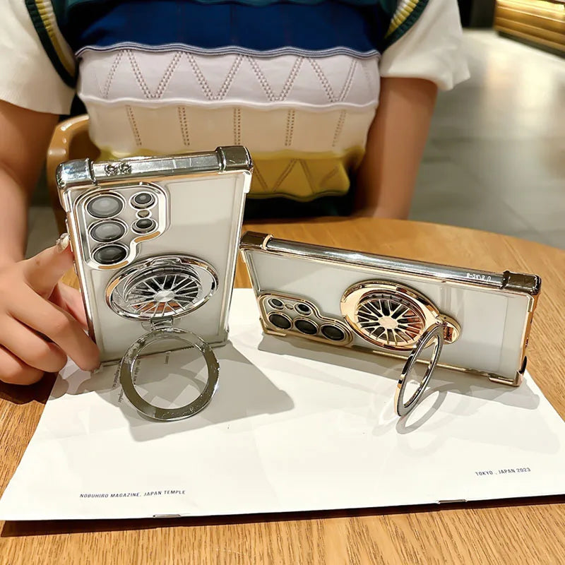 Luxury Magnetic Shockproof Half-Wrapped Case with Ring & Holder | Compatible with Samsung S20-S25 Series