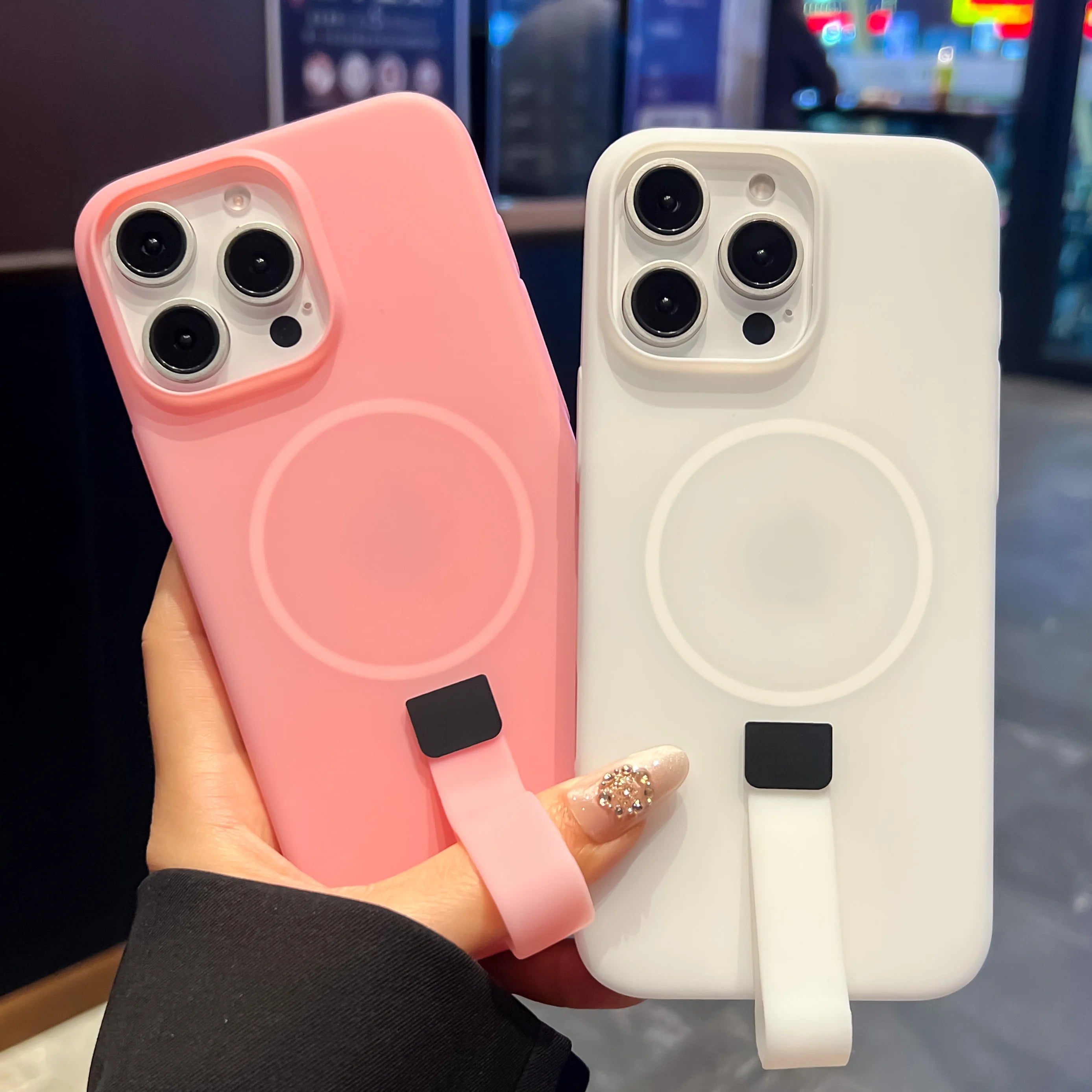 Luxury Candy Wrist Strap Case for iPhone 12–17 Series | MagSafe Compatible Hard PC Protector Cover