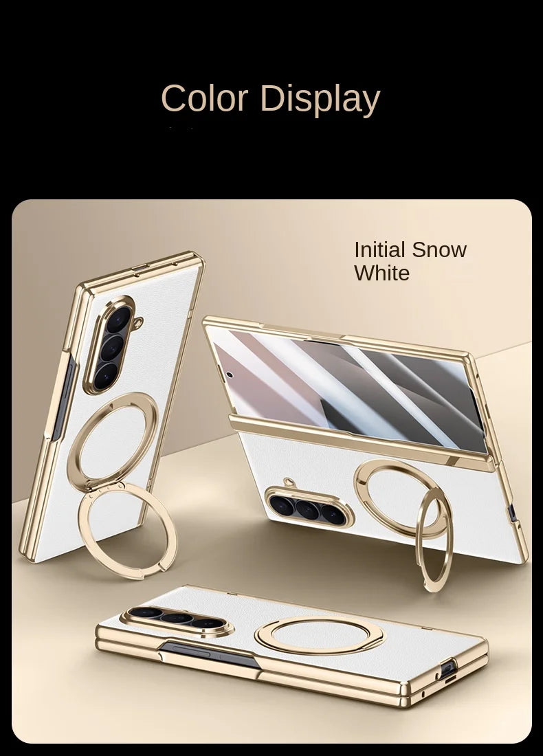 Luxury PU Leather Case for Samsung Galaxy Z Fold 7 | Ring Stand & Magnetic Wireless Charging