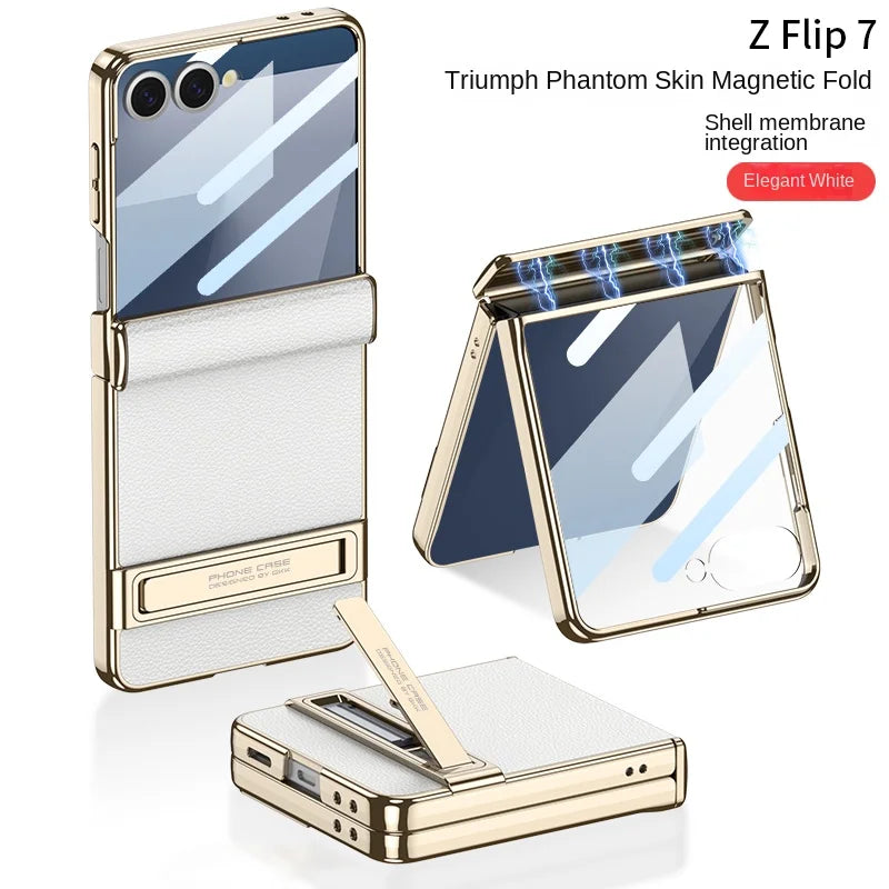 Samsung Galaxy Z Flip 7 Case | Luxury PU Leather Full-Coverage Flip Case with Stand