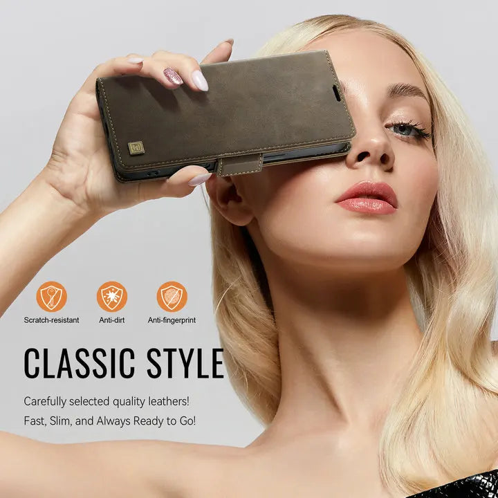 Luxury Magnetic PU Leather Wallet Case with Card & Cash Slots | Shockproof Flip Cover for iPhone