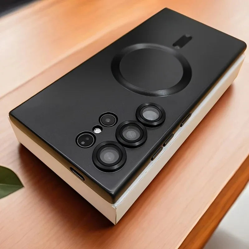 Luxury Magnetic Wireless Charging Matte Case for Samsung Galaxy S22-S25 Ultra | Shockproof Soft Half-Wrapped Cover