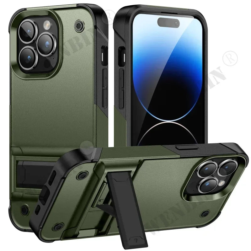 Heavy-Duty Full-Coverage iPhone Case with Kickstand | Dual-Layer, Anti-Scratch & Non-Slip Protection