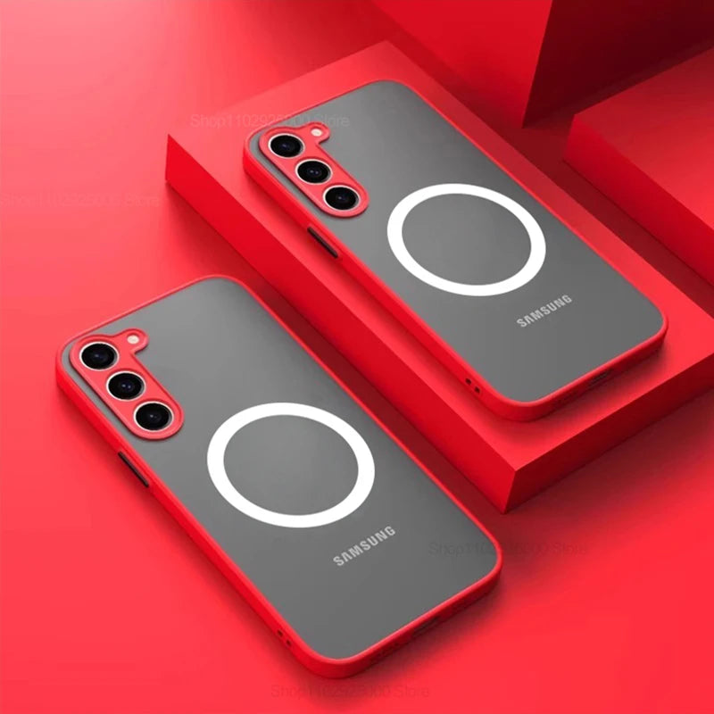 Armor Matte Magnetic Half-Wrapped Case for Samsung Galaxy S22-S25 Ultra | Shockproof Transparent Wireless Charging Cover