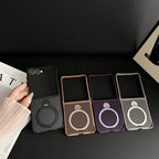 Samsung Galaxy Z Flip 7 Case | Hard Carbon Fiber Magnetic Ring Stand Full-Coverage Protective Case