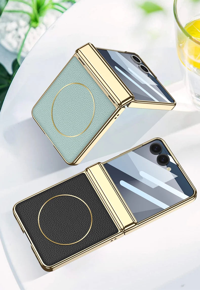 Samsung Galaxy Z Flip 7 Case | Luxury PU Leather Magnetic Full-Coverage Protective Back Cover