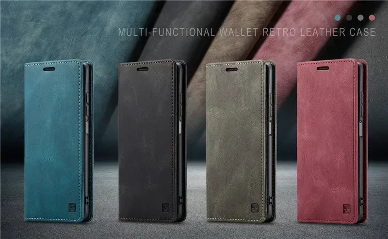 Retro PU Leather Wallet Phone Case | Magnetic Flip, Card & Cash Slot, Shockproof for iPhone