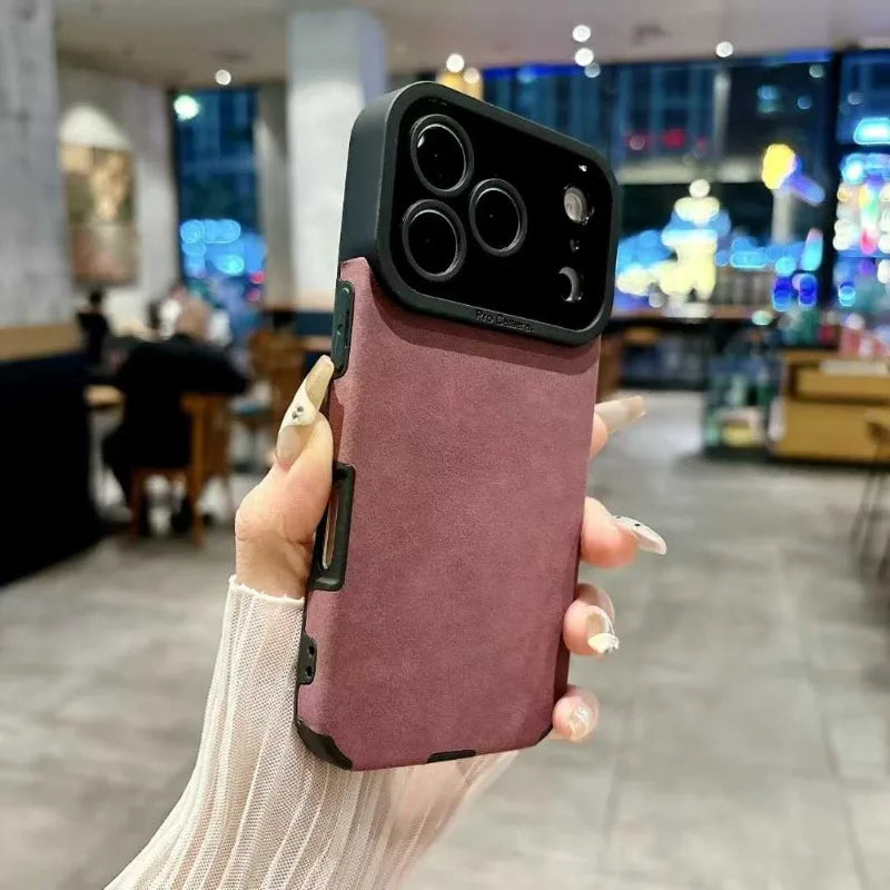 Luxury Fur Plush Leather Phone Case for iPhone 11–17 Series | Matte Camera Bumper Protection Cover