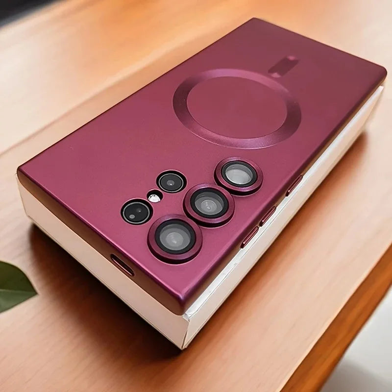 Luxury Magnetic Wireless Charging Matte Case for Samsung Galaxy S22-S25 Ultra | Shockproof Soft Half-Wrapped Cover