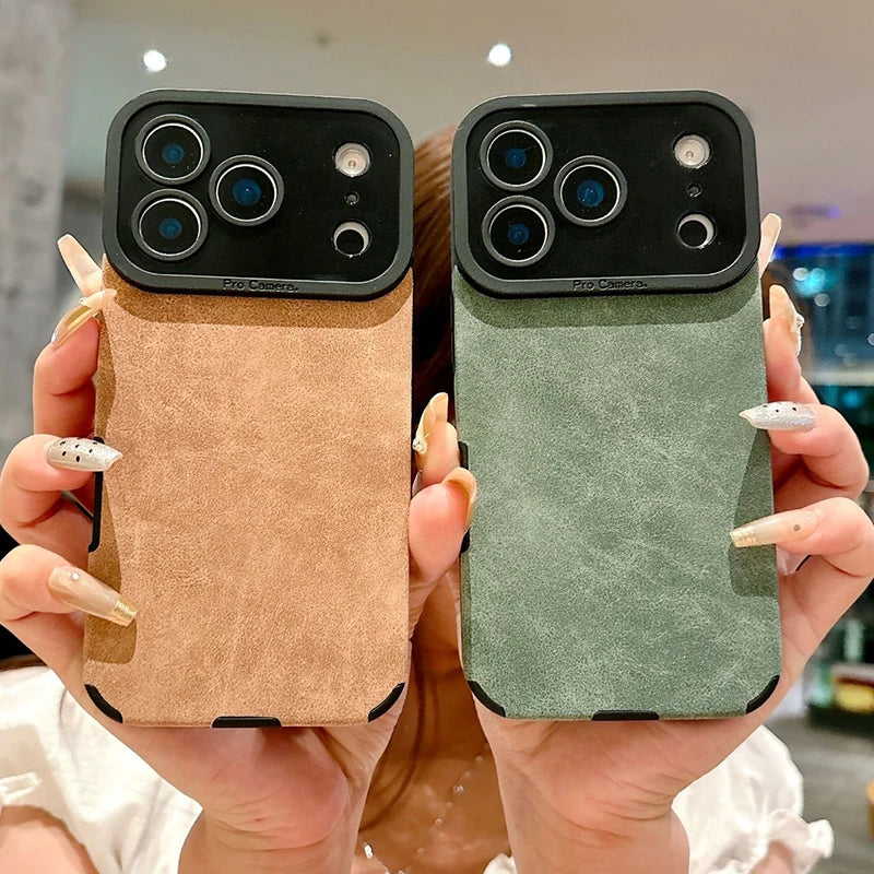 Luxury Fur Plush Leather Phone Case for iPhone 11–17 Series | Matte Camera Bumper Protection Cover