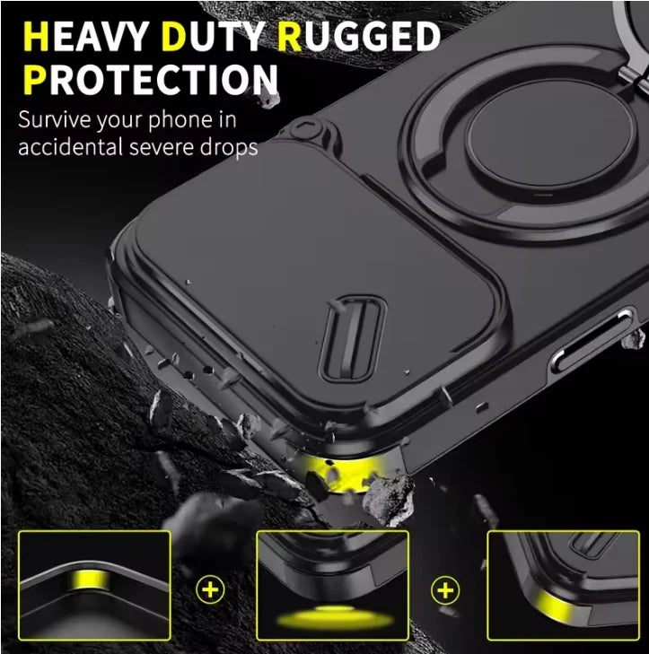 Magnetic Metal & PC+TPU Shockproof Phone Case with Hidden Stand | Anti-Fingerprint & Drop Protection