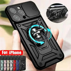 Magnetic Dual-Layer Phone Case with Ring & Kickstand | Anti-Scratch & Dustproof for iPhone