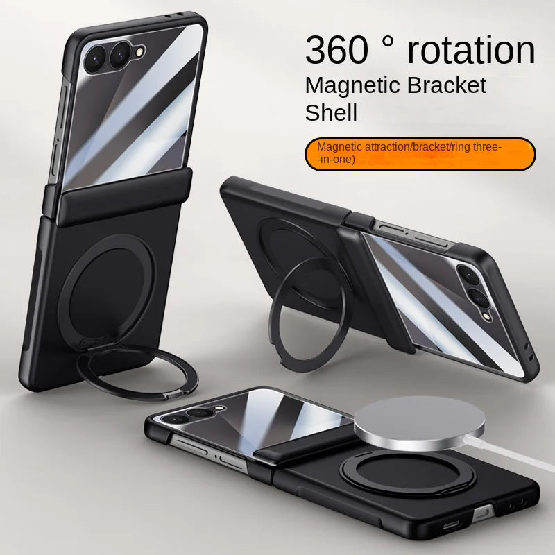 Luxury Full-Coverage Hard Case with Magnetic Ring Stand for Samsung Galaxy Z Flip 7 | Magsafe Compatible