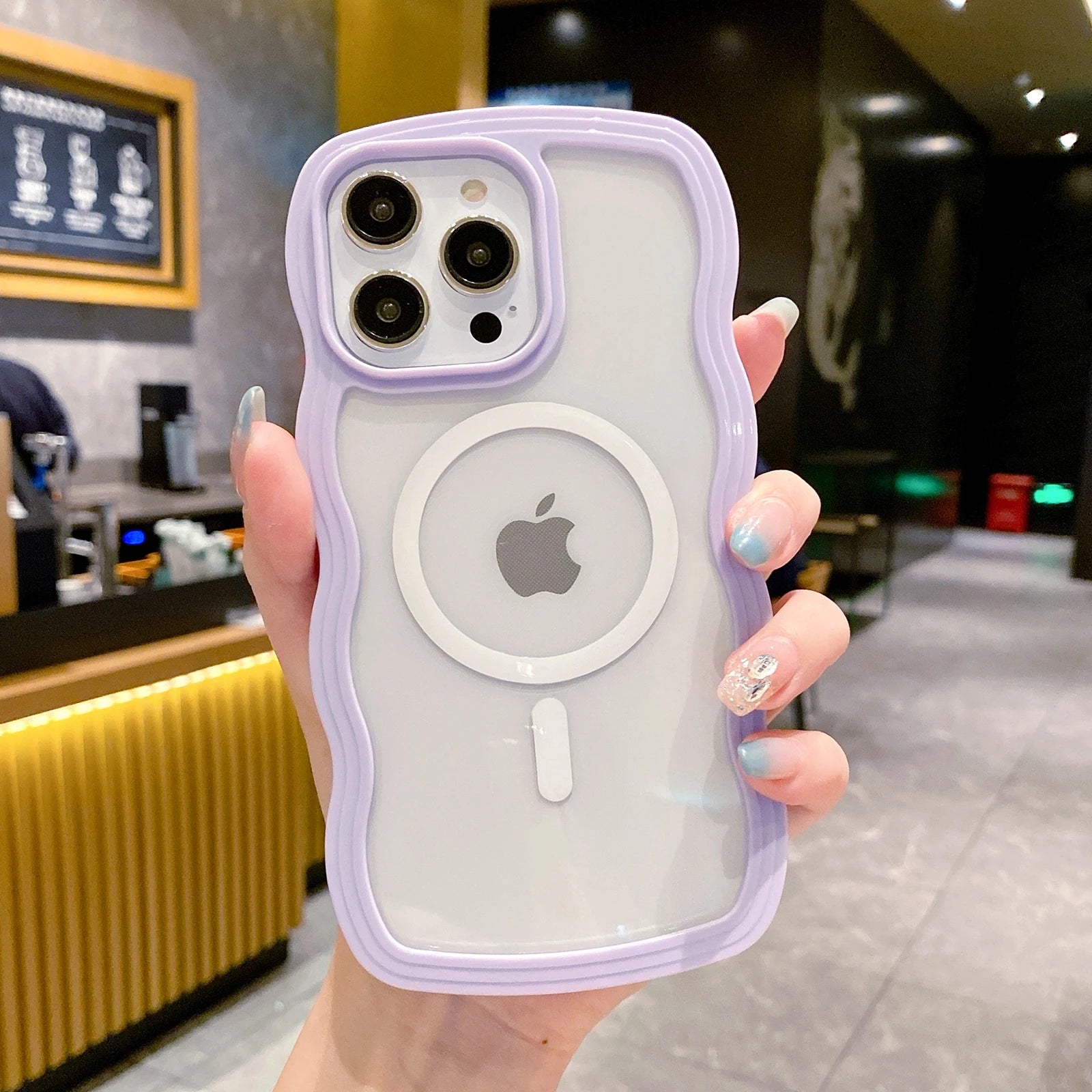 Cute Transparent Magnetic Case for iPhone 11–17 Series | MagSafe Compatible Wave Frame Protection Cover