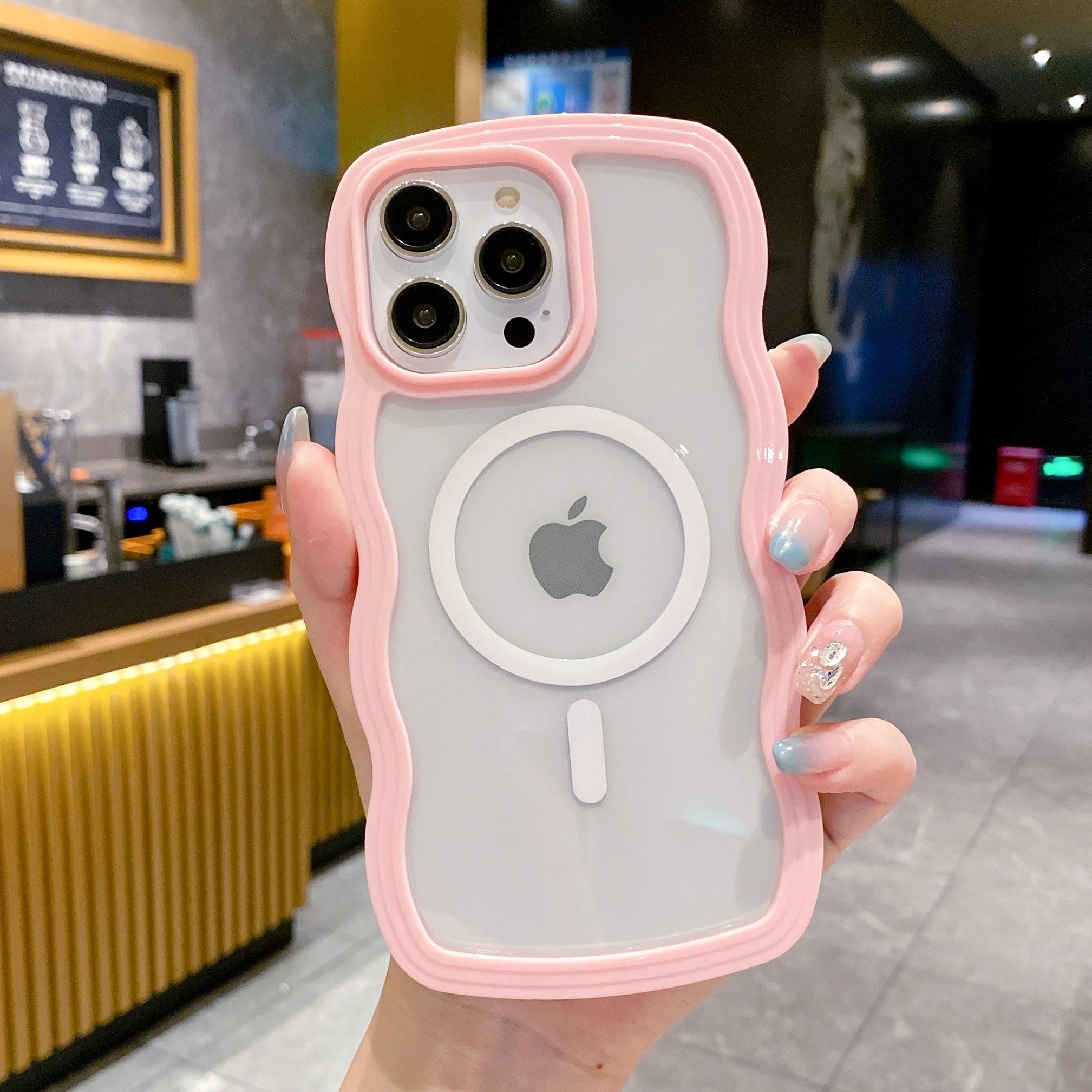Cute Transparent Magnetic Case for iPhone 11–17 Series | MagSafe Compatible Wave Frame Protection Cover