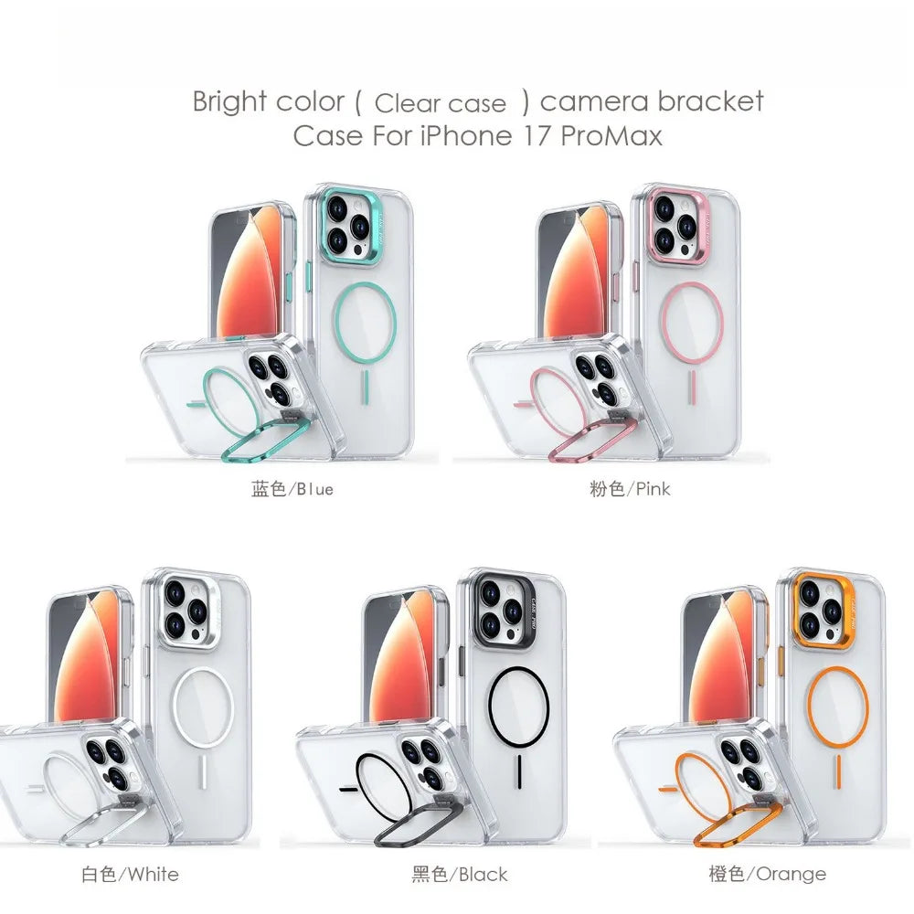 Transparent iPhone Case with Camera Protector & Metal Holder | MagSafe Compatible