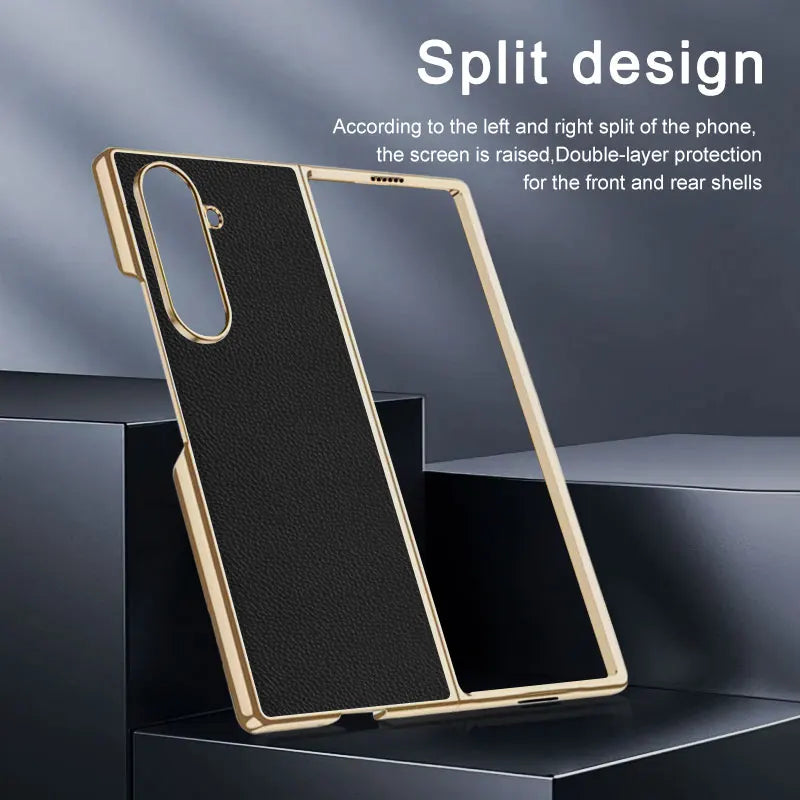 Samsung Galaxy Z Fold 7 Case | Luxury PU Leather Full-Coverage Protective Back Cover with Plated Finish