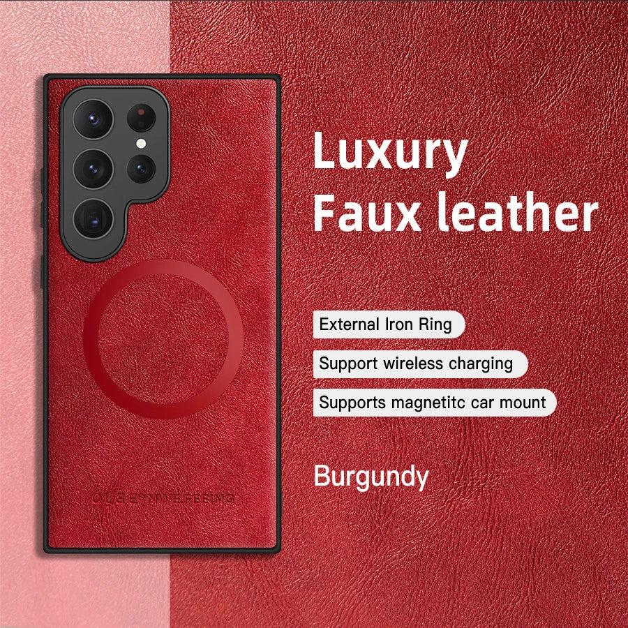 Classic Leather Case for Samsung S21-S25 Series | Magnetic Charging Compatible Protector
