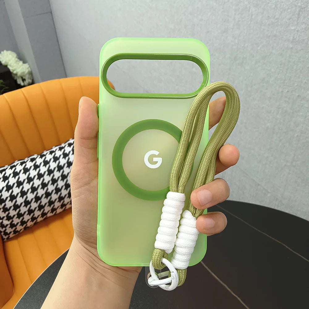 Google Pixel 8 / 8A / 8 Pro / 9 / 9A / 9 Pro / 9 Pro XL / 10 / 10 Pro / 10 Pro XL Case | Transparent TPU + PC Magnetic Wireless Charging Cover with Lanyard