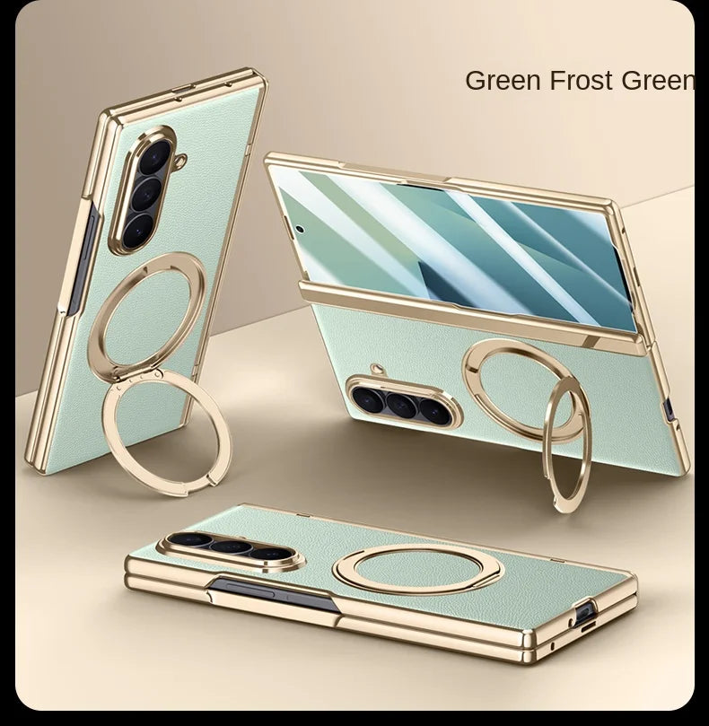 Luxury PU Leather Case for Samsung Galaxy Z Fold 7 | Ring Stand & Magnetic Wireless Charging