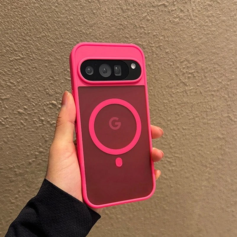 Google Pixel 9A / 9 Pro XL / 10 / 10 Pro Case | Transparent Magnetic MagSafe Wireless Charging Slim Matte Cover with Stand Holder