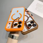 Translucent Matte Phone Case for iPhone 11–17 Series | MagSafe Compatible Camera Stand & Lens Glass Protector