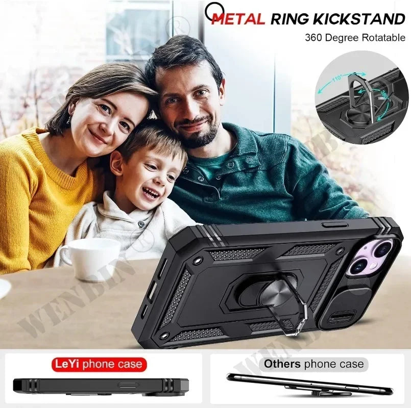 Full-Coverage iPhone Case with Ring & Kickstand | Anti-Fingerprint & Dustproof Protection
