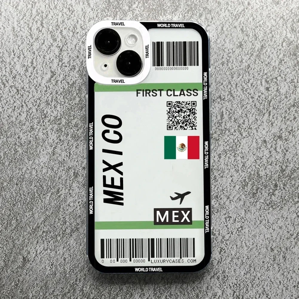 Plane Ticket Travel iPhone Case | Customizable Full-Coverage Shockproof Soft Silicone Cover