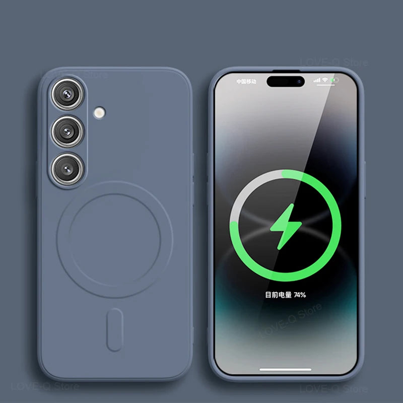 Magnetic Liquid Silicone Half-Wrapped Case for Samsung Galaxy S23-S25 | Wireless Charging Soft TPU Cover