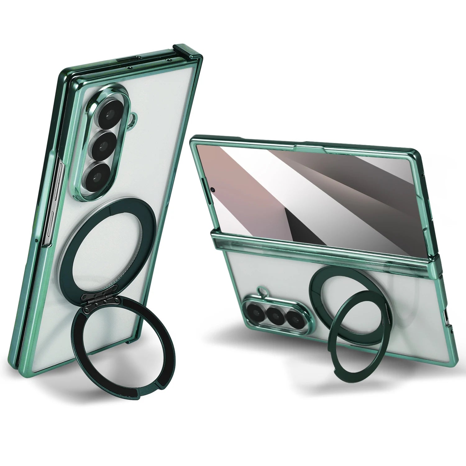 Magnetic Full-Coverage Case with Ring Stand for Samsung Galaxy Z Fold 7 | Hard Transparent Protective Cover