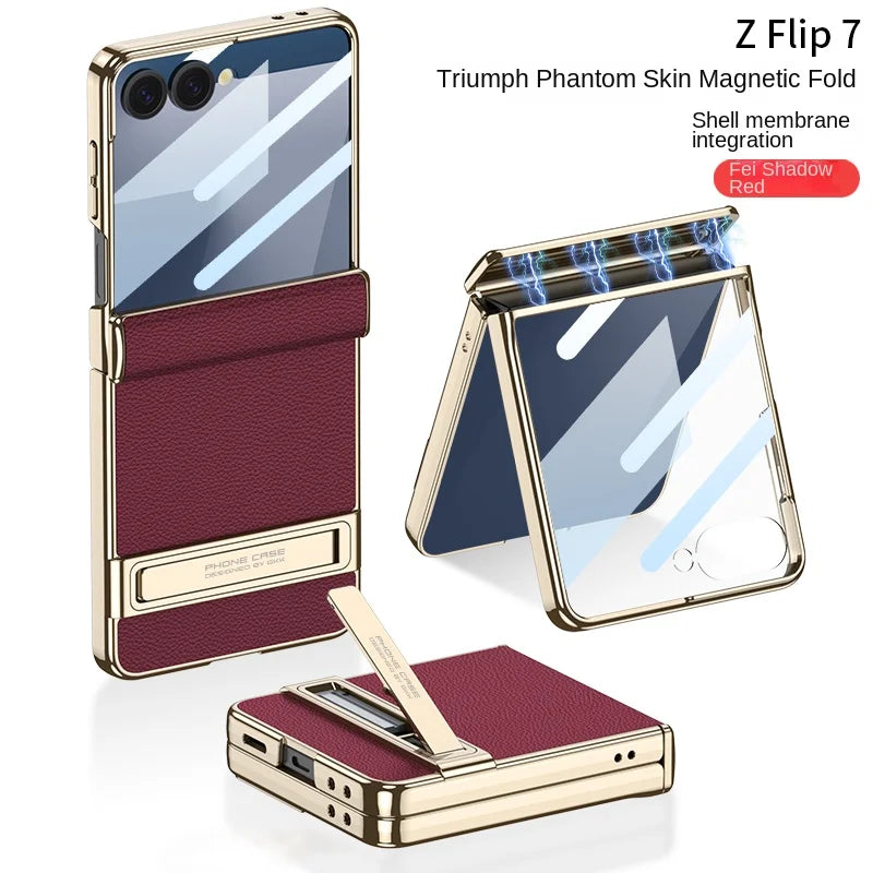 Samsung Galaxy Z Flip 7 Case | Luxury PU Leather Full-Coverage Flip Case with Stand