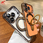 Luxury Transparent Plating Magnetic Case for iPhone 11–17 Series | MagSafe Compatible Ring Stand Cover