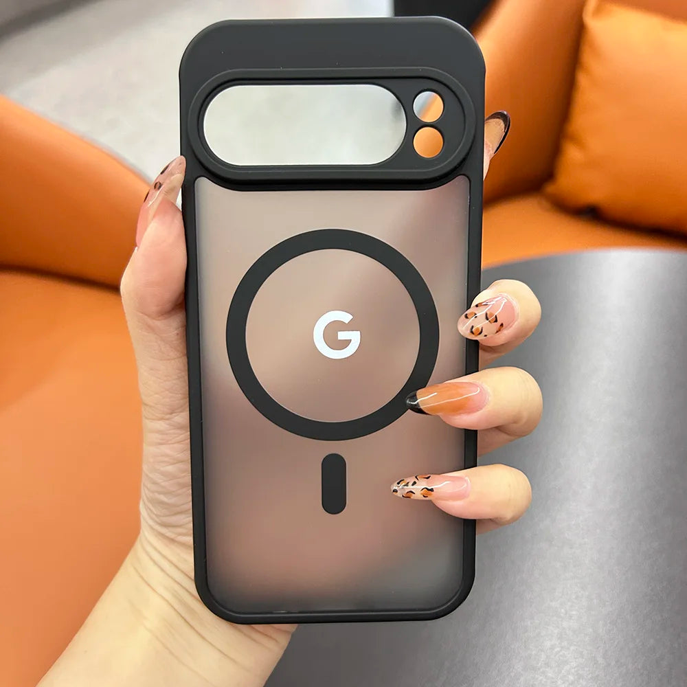 Google Pixel 6 / 6A / 6 Pro / 7 / 7A / 7 Pro / 8 / 8A / 8 Pro / 9 / 9A / 9 Pro / 9 Pro XL / 10 / 10 Pro / 10 Pro XL Case | Transparent TPU + PC Magnetic Wireless Charging Anti-Fall Half-Wrapped Cover