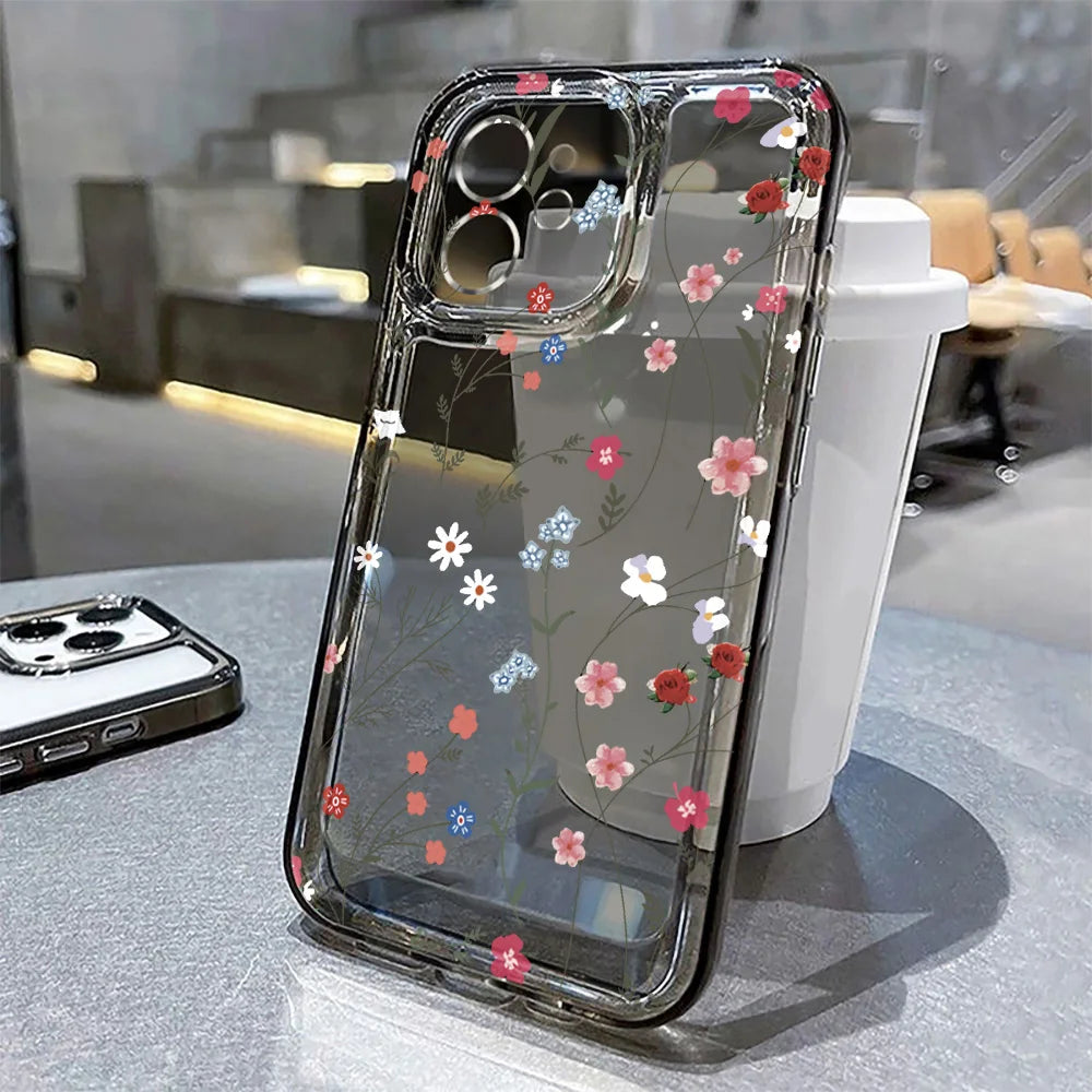 Vintage Floral Transparent Phone Case for iPhone 11–17 Series | Shockproof Soft TPU Clear Ins Flower Cover with Camera Protection