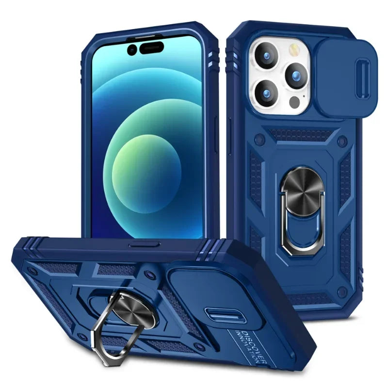 Full-Coverage iPhone Ring Case with Sliding Camera Cover & Kickstand | Anti-Scratch & Card Slot