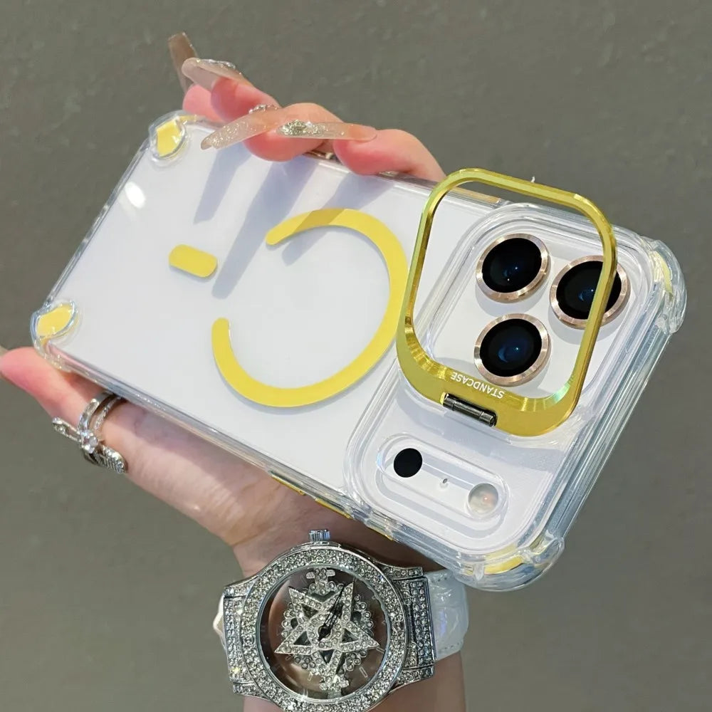 Transparent iPhone Case with Metal Ring Stand | MagSafe Wireless Charging Compatible