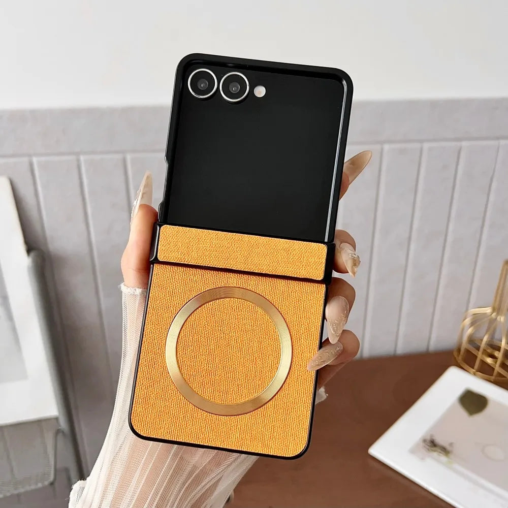 Samsung Galaxy Z Flip 7 Case | Luxury PU Cloth Magnetic Full-Coverage Protective Back Cover