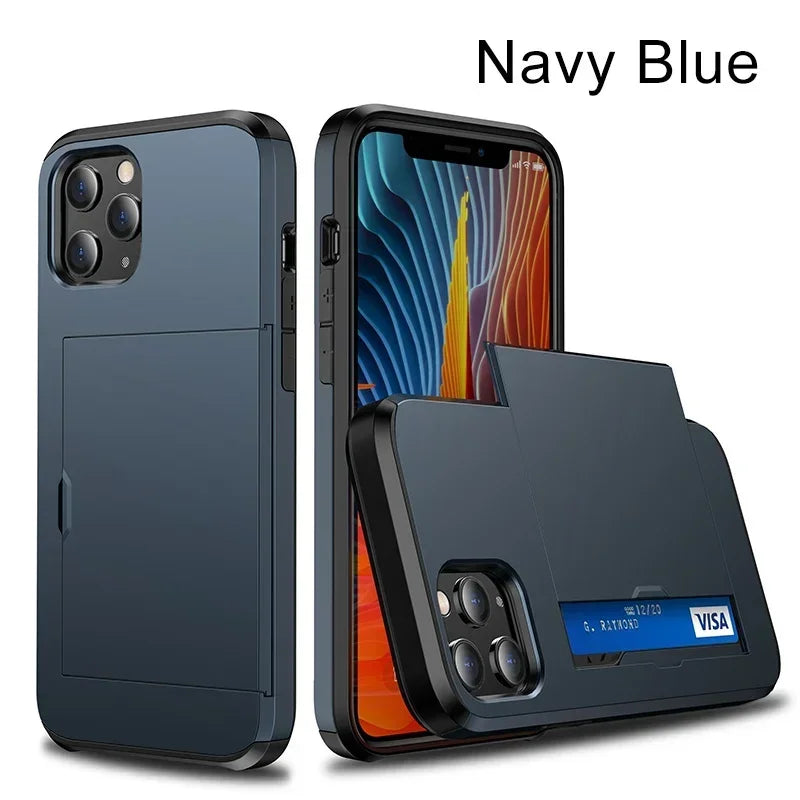 Heavy-Duty Dual-Layer iPhone Case with Card Slot | Shockproof, Scratch-Resistant Half-Wrapped Cover