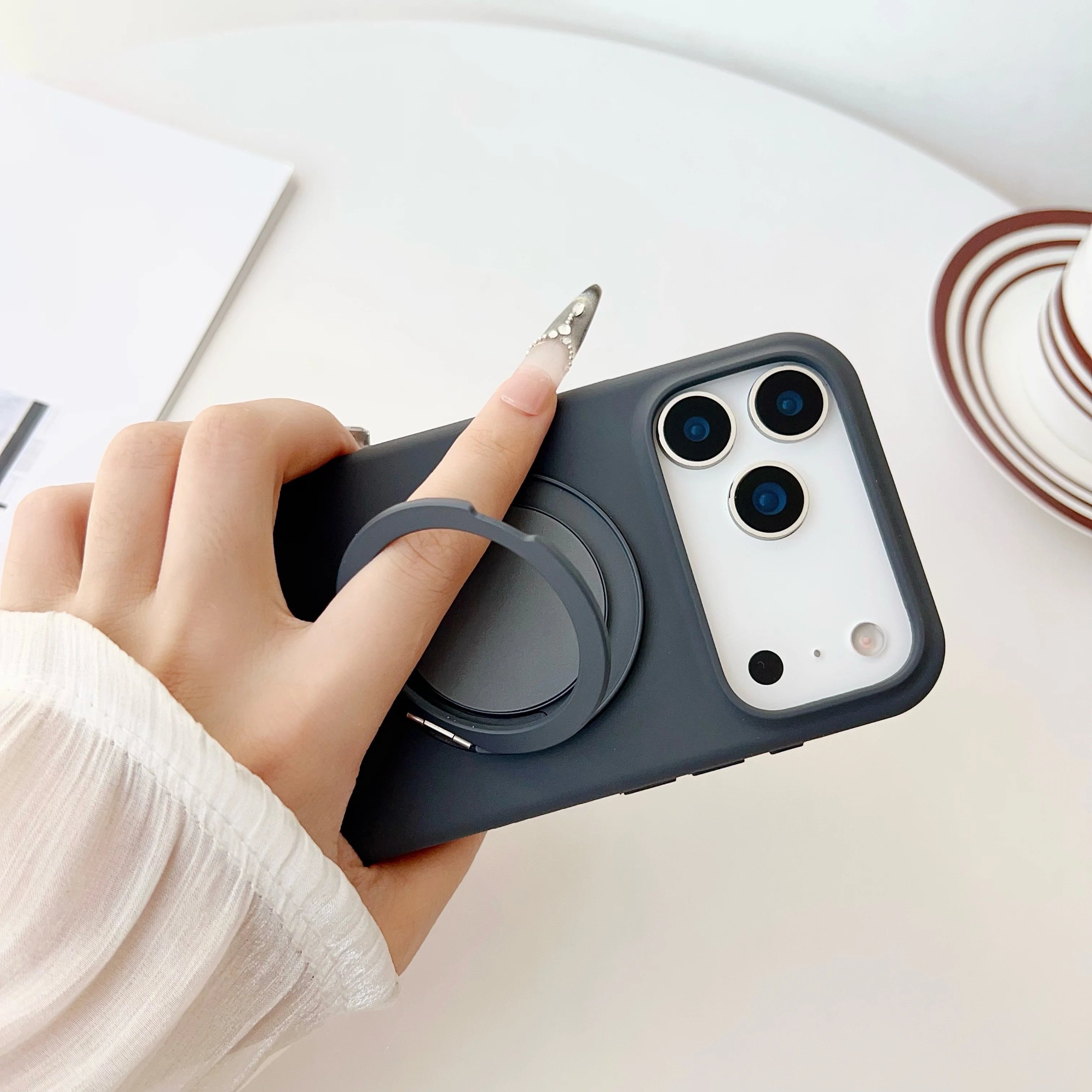 Liquid Silicone Ring Bracket iPhone Case | MagSafe Wireless Charging Compatible