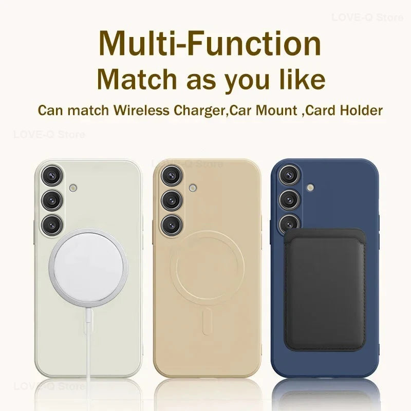 Magnetic Liquid Silicone Half-Wrapped Case for Samsung Galaxy S23-S25 | Wireless Charging Soft TPU Cover