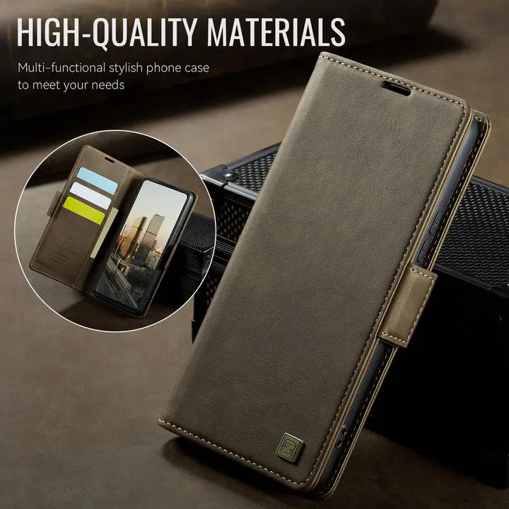 Luxury Magnetic PU Leather Wallet Case with Card & Cash Slots | Shockproof Flip Cover for iPhone