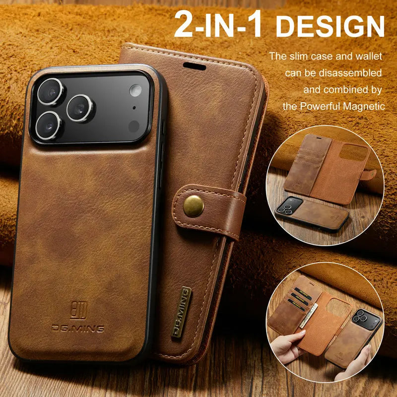 Retro Luxury Magnetic Flip Wallet iPhone Case | Card Slot, Kickstand & Shockproof