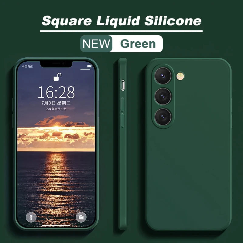 Square Liquid Silicone Soft Case for Samsung Galaxy S22-S25 Ultra | Washable & Lightweight Half-Wrapped Cover