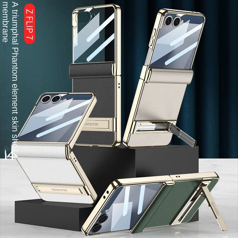 Samsung Galaxy Z Flip 7 Case | Luxury PU Leather Full-Coverage Flip Case with Stand