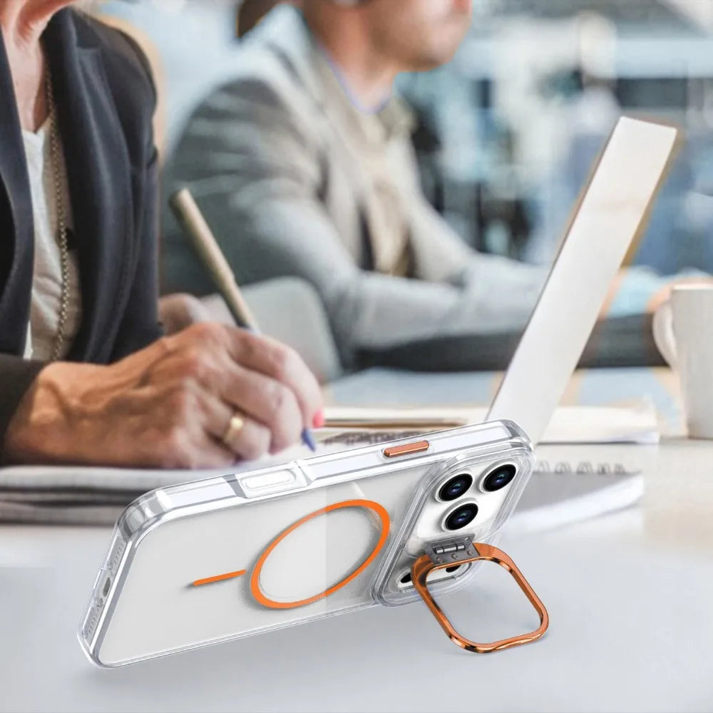 Transparent iPhone Case with Camera Protector & Metal Holder | MagSafe Compatible