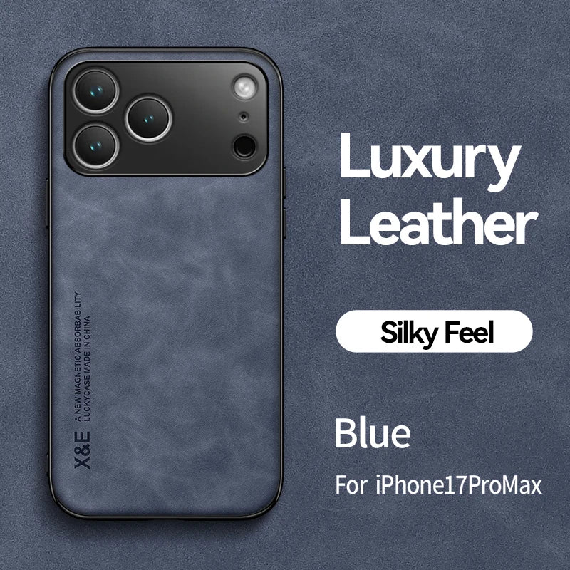 Luxury Sheepskin Leather Phone Case for iPhone 11–17 Series | Matte Half-Wrapped Magnetic Protection Cover